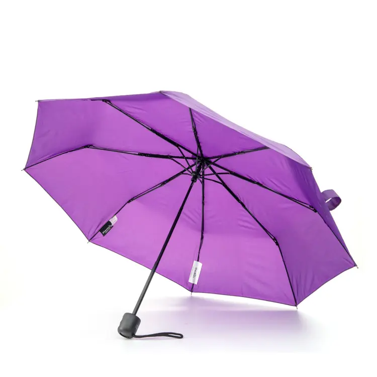 सस्ती कीमत पॉलिएस्टर कपड़े प्रोमो छाता बैंगनी रंग 3 तह बारिश थोड़ा छाता