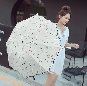 设计师女式防紫外线 & 超轻花朵图案雨伞3折防雨紫外线悬挂功能定制标志印刷 - Product Image 1