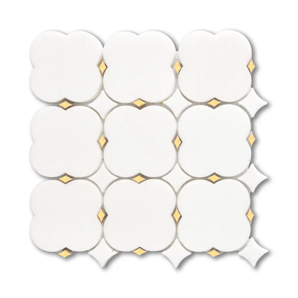 Bianco creativo irregolare backsplash diamante del metallo a getto d'acqua di pietra piastrelle di marmo mosaico