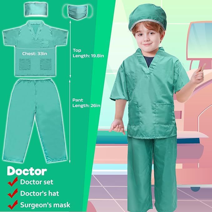 Conjunto de cuatro piezas de bata quirúrgica.