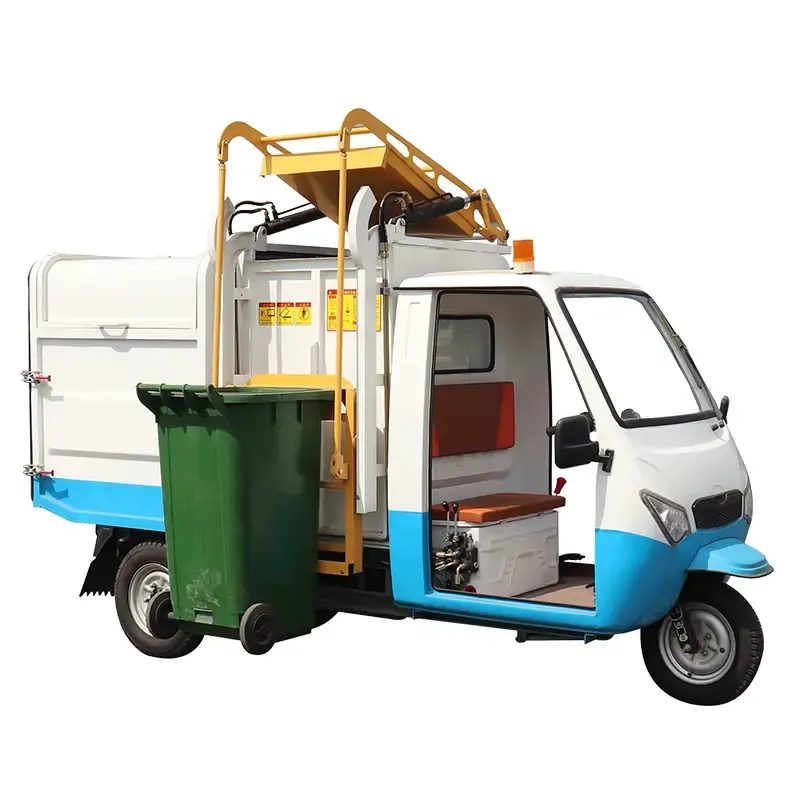 2023 plus récent camion de transfert d'ordures à chargement latéral de Tricycle électrique à trois roues auto-déchargeant