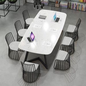 Mesa de conferencias de mármol simple y moderna, mesa de negociación para varias personas y combinación de sillas, mesa de ordenador de arte del hierro para oficina - Product Image 3