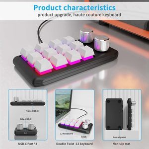 2.4G Wireless <strong>Programmable</strong> Macro Keypads USB-C Mini Customized <strong>Keyboard</strong> 12 Keys 2 Knobs Multimedia LED Light <strong>Mechanical</strong> Hot Swap - Product Image 6