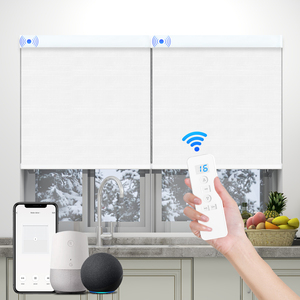 Sleek Rechargeable Motorized Shades Alexa-Compatible Roller Blinds <strong>with</strong> <strong>Built</strong>-in Horizontal Textures for Modern <strong>Windows</strong> - Product Image 4
