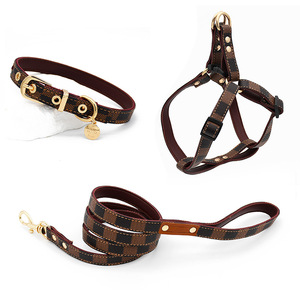 Conjunto de <span class=keywords><strong>Collar</strong></span>, Arnés y Correa para Perro de Cuero Ecológico, Moderno, Elegante y de Lujo, Personalizado con Logotipo, Ajustable y Antitirones - Product Image 1