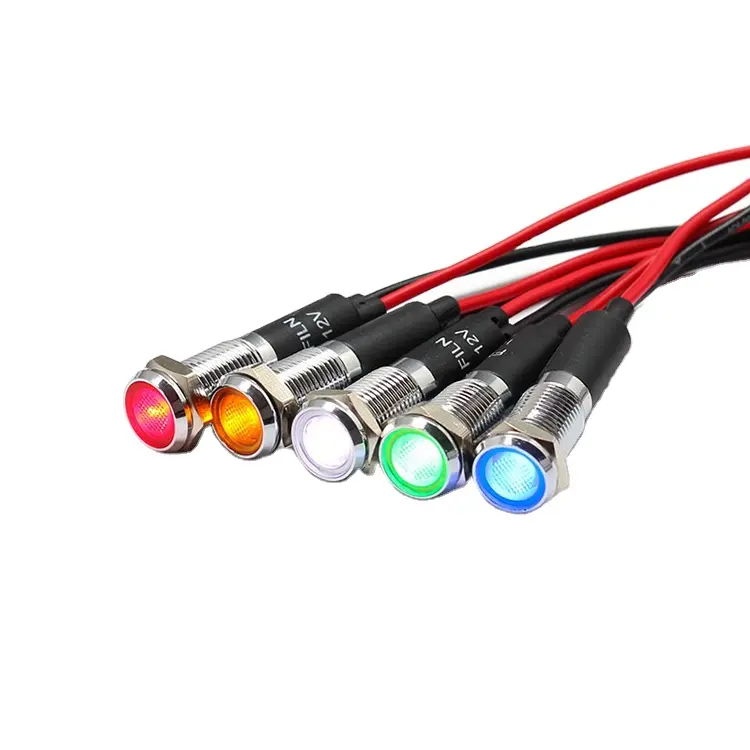 8 millimetri 3v 6v 12v 24v 110v 220v In Metallo LED Pilot Pannello Dash Segnale indicatore di Avvertimento luce 20 centimetri cavo Finitura Cromata Auto Barca Marine