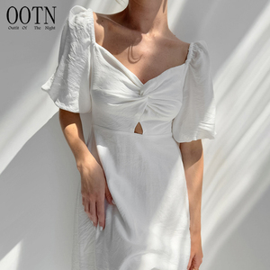 OOTN Autumn Women's <strong>Fashion</strong> Strapless Dresses White Short Sleeve Sexy Dresses Office Women's White Casual Dresses - Product Image 1