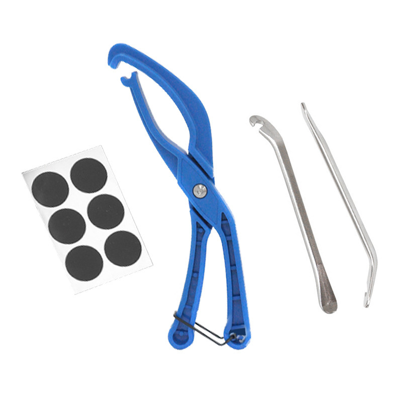 Tire pry bar, blue tire patch, tire lever