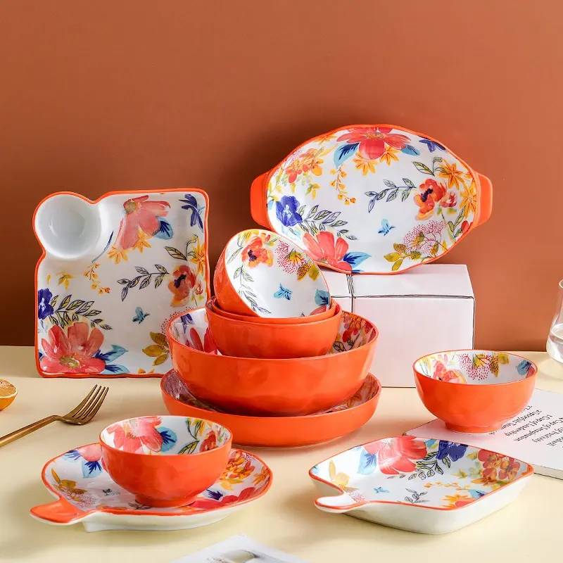 2021 vendita calda in ristorante personalizzato Hotel porcellana cena imposta articoli per la tavola di natale da ceramica Chaozhou
