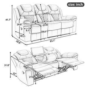 Uzatılabilir Metal çerçeve ile Modern siyah ev sineması Recliner sandalye oturma odası için LED ışık şerit ve merkezi konsol - Product Image 6