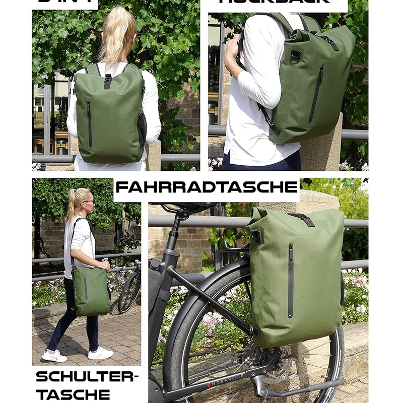 AMZ OEM RPET toptan yeşil 3 in 1 bisiklet bisiklet bagaj çantası sırt çantası bisiklet çantaları