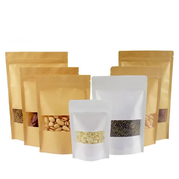 Emballage alimentaire bianco kraft dado cibo/snack sacchetti di cibo per seme bolsa de papel con ven stand up pouch borsa con chiusura lampo