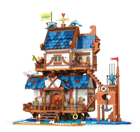 Liangjun 66007 Medieval Town Fishing Store Cena Retro MOC Casa Modelo Building Blocks Brick Set Toy