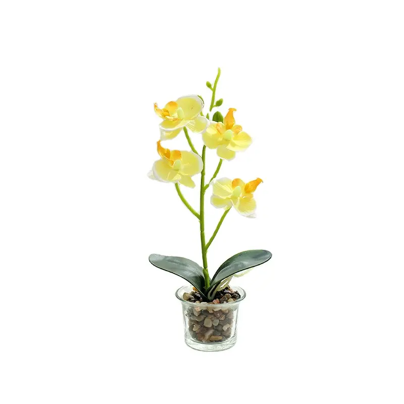 Macetas de flores amarillas para jardín, maceta de orquídeas de plástico transparente, mariposa, decoración de flores artificiales