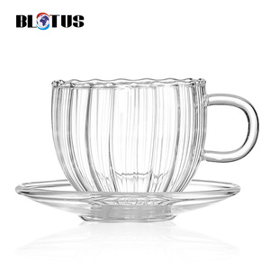 AIHPO05 özel çevre dostu yalıtımlı kullanımlık fantezi ucuz 8oz el yapımı nervürlü temizle cam kupa Cappuccino kahve fincanları ve altlık - Product Image 6