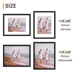Black 11x14 Picture <strong>Frame</strong> for 8x10 with Mat or 11x14 Without Mat, Wall and Tabletop Display Photo <strong>Frames</strong> Black - Product Image 3