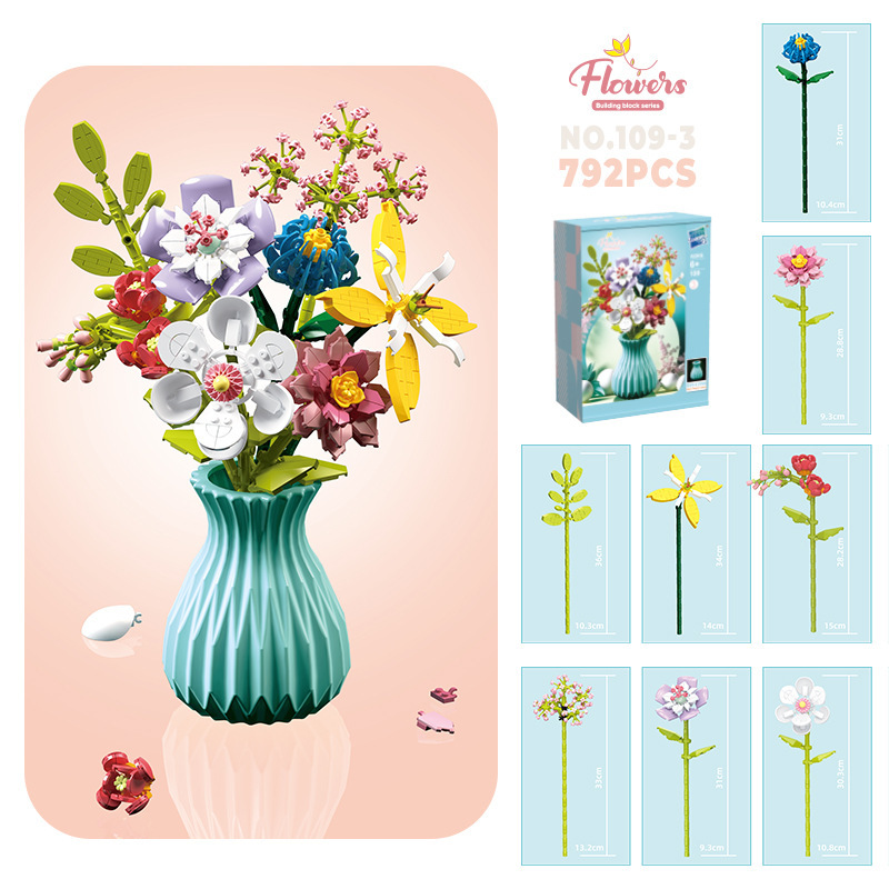 109-3 flores, 8 sets - envío de jarrón con color aleatorio, 1-792 piezas, 0.6 kg