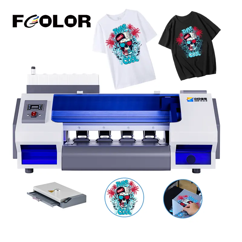 Stampante a getto d'inchiostro DTF di alta qualità FCOLOR 7 colori XP600 a doppia testina diretta pellicola 30cm CMYK RGB professionale stampante DTF