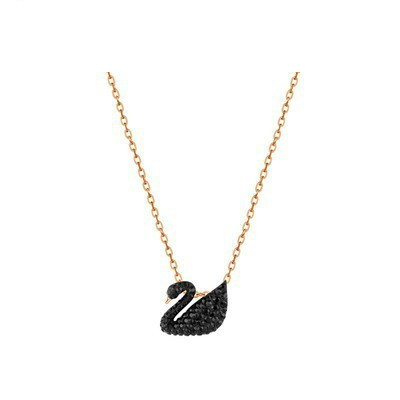 Collier trompette cygne noir et or rose