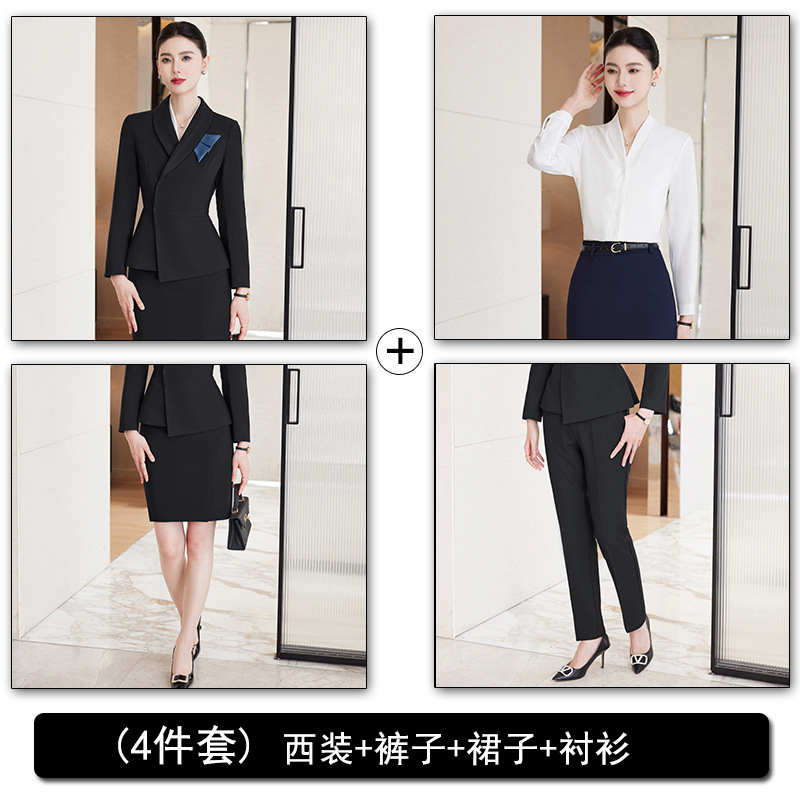 Black suit pants skirt, white shirt