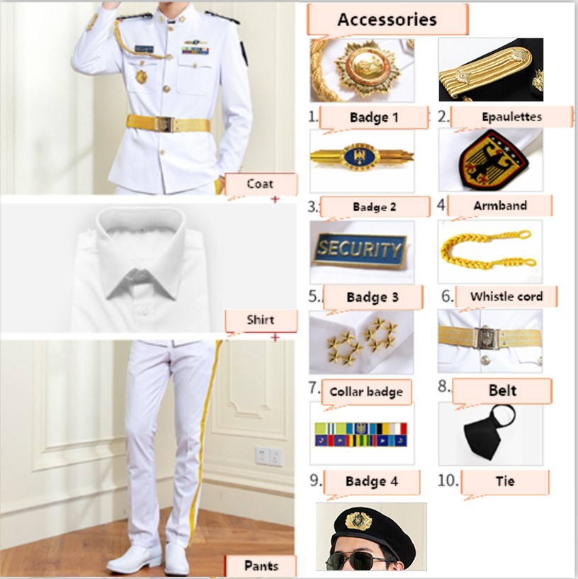Manteau+Pantalon+Chemise+Béret+Épaulettes 2+8 accessoires