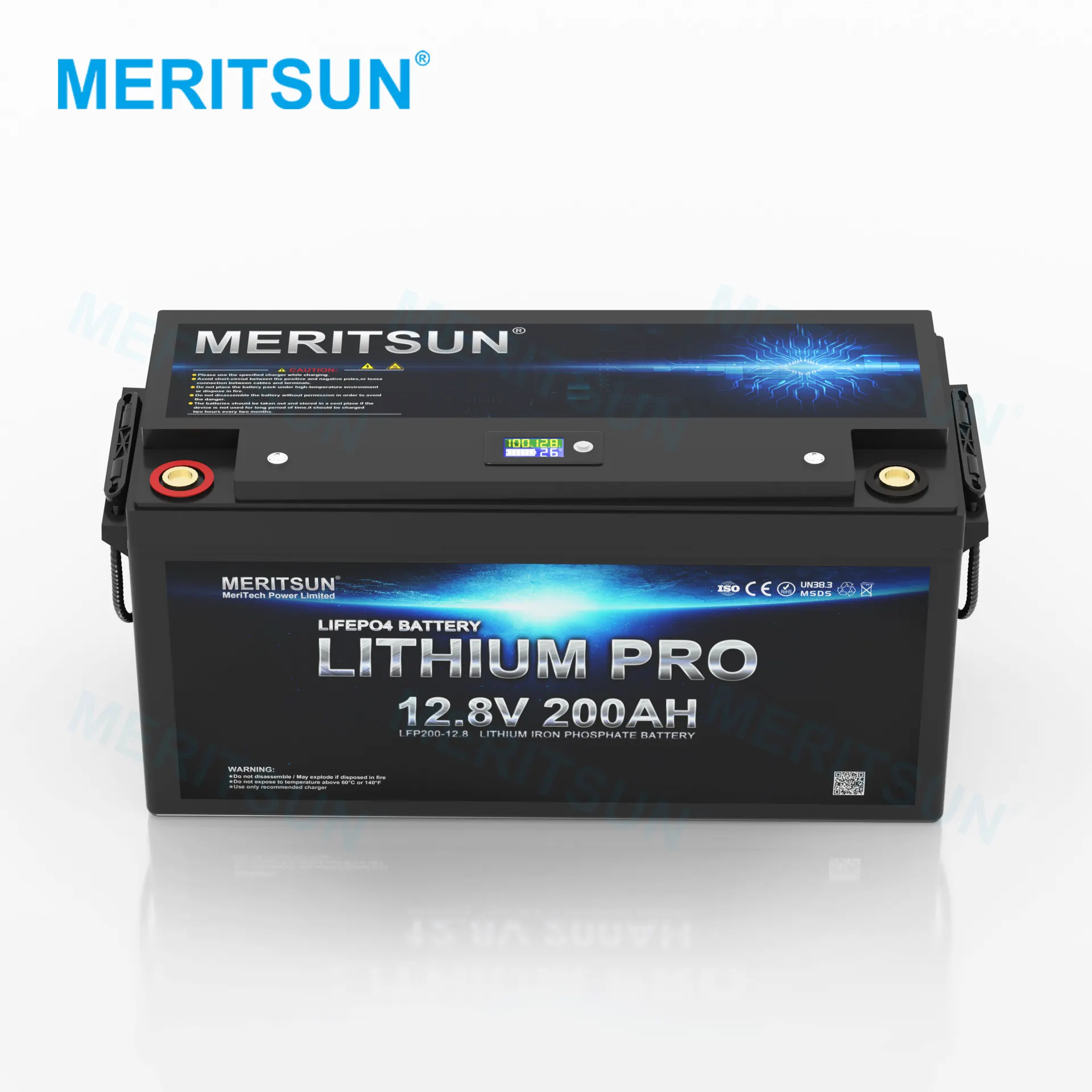 อายุการใช้งานยาวนาน MeritSun Lifepo4แบตเตอรี่ลิเธียม LCD พลังงานแสงอาทิตย์12V 200ah Bateria Litio 60ah