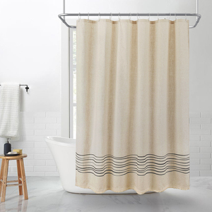 Chất Lượng Cao Bán Buôn Boho Trang Trại Phong Cách Sọc Không Thấm Nước Tùy Chỉnh Vải Rèm Cửa Tắm Với Tua Cho Phòng Tắm Trang Trí Nội Thất - Product Image 2