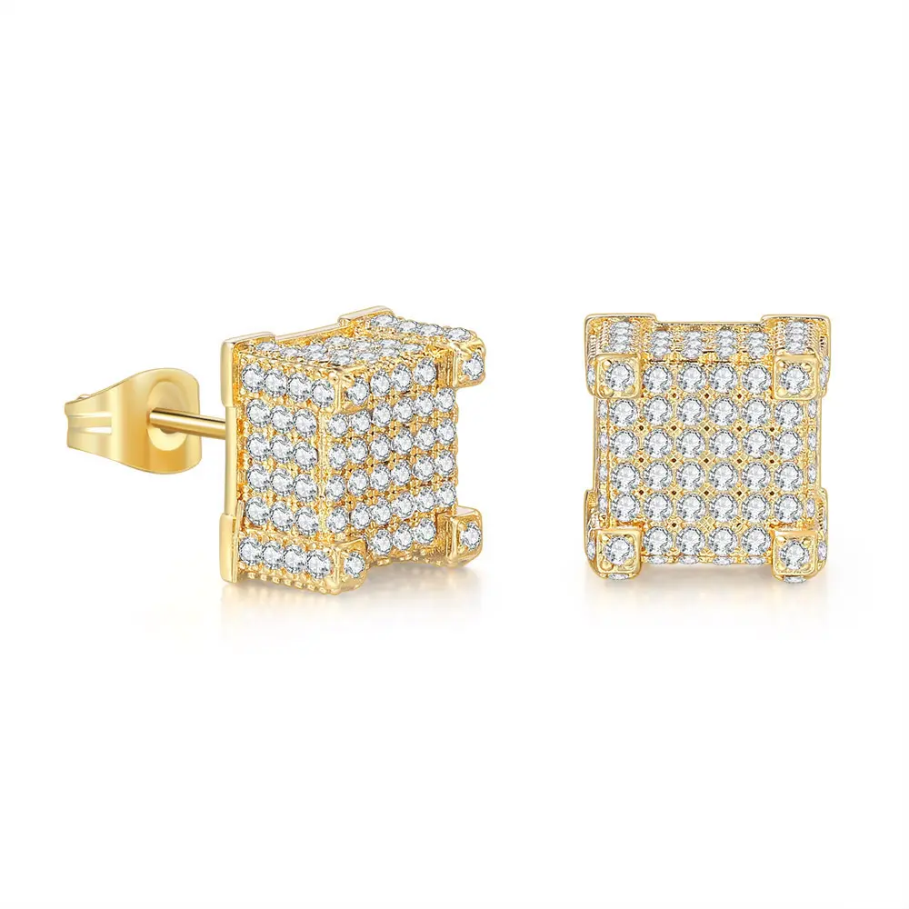 2022 Earrings Trendy Bling Diamond 18K White Gold Plated Punk Stud Earrings For Women Men