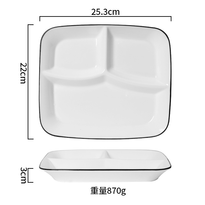 Plateau rectangulaire à 3 compartiments de 10 pouces, ligne noire