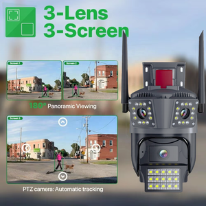 Telecamera IP PTZ con 3 obiettivi 6MP telecamera di sicurezza con sveglia 4K HD con vista panoramica 24/7 di rilevamento umano - Product Image 3
