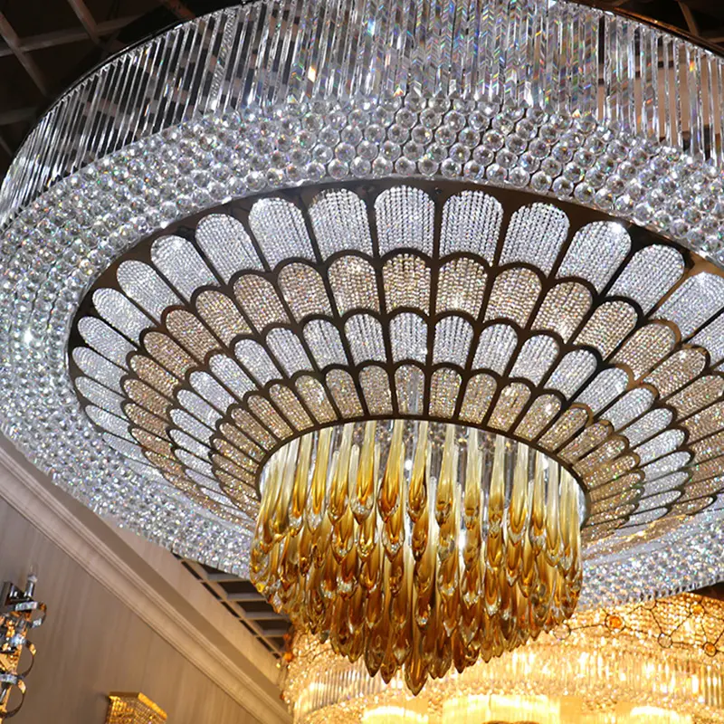 Compre novo design moderno projeto de luxo personalizado grande lobby hotel lustre de cristal lâmpada de teto