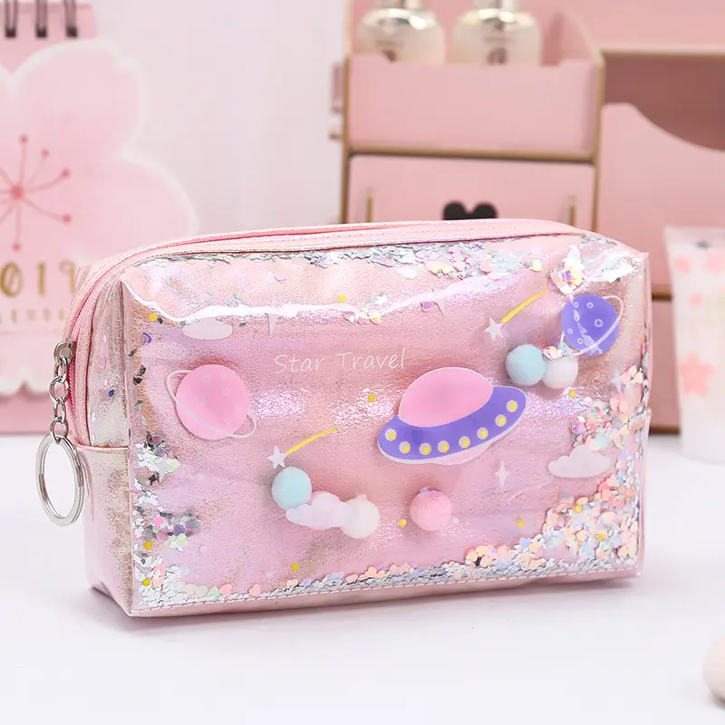 Simple and fashionable laser quicksand zero pencil bags waterproof school pouch pencil case bag