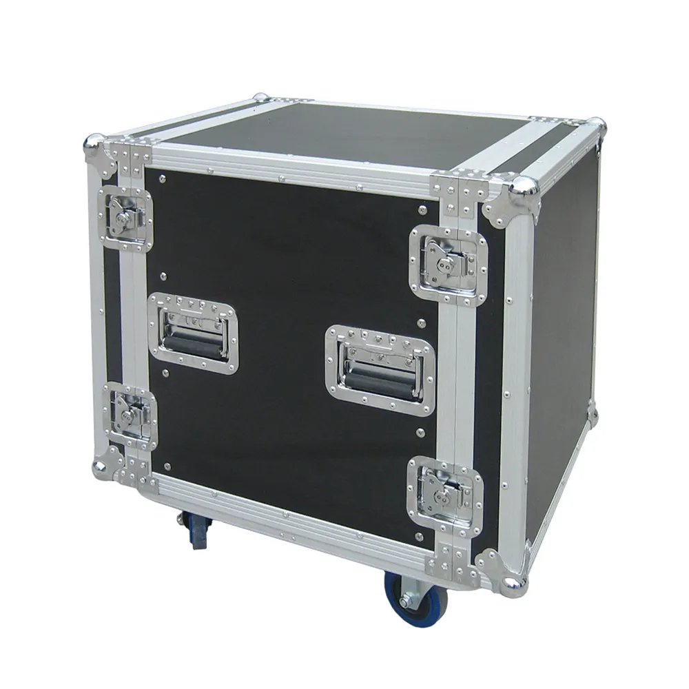 Controlador de DJ 10U Montaje de aluminio Amp Rack Case Herramienta apilable Road Flight Cases con ruedas