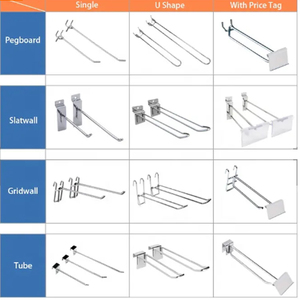 Ganci per scaffali in rete metallica con gancio per <span class=keywords><strong>display</strong></span> a doghe in metallo cromato all'ingrosso