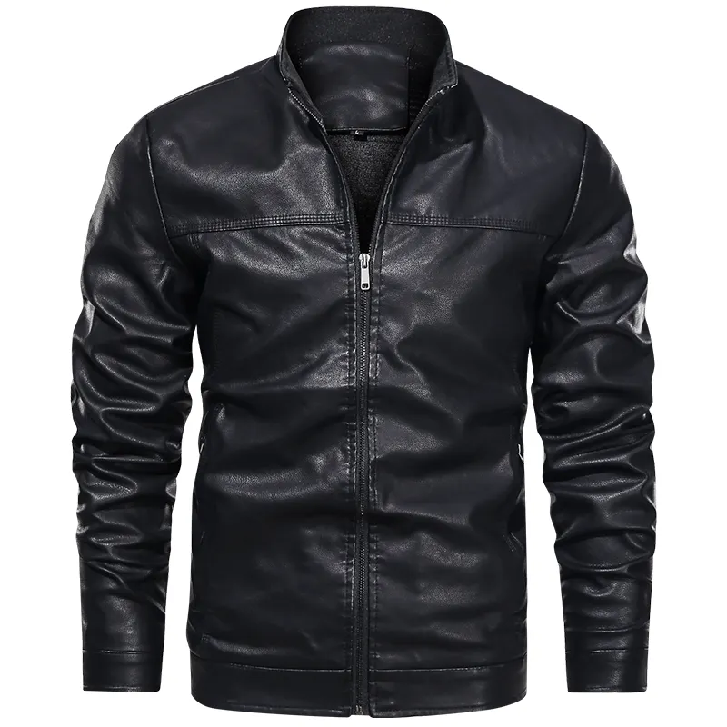 Jaqueta de couro pu masculina, slim, elegante, de motociclista, preta