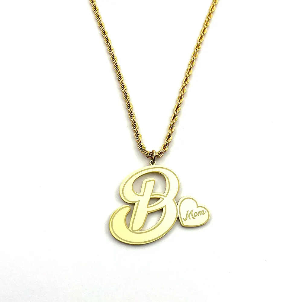 Heart Pendant Fashion Jewelry Necklaces Stainless Steel Rope Chain 18k Gold Plated Letter Heart Jewelry For Women
