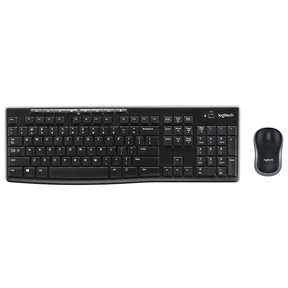 Russian custom MK270 K120 wireless mouse and keyboard set Logitech Combo 2.4GHz USB receiver connected to a full-size keyboard