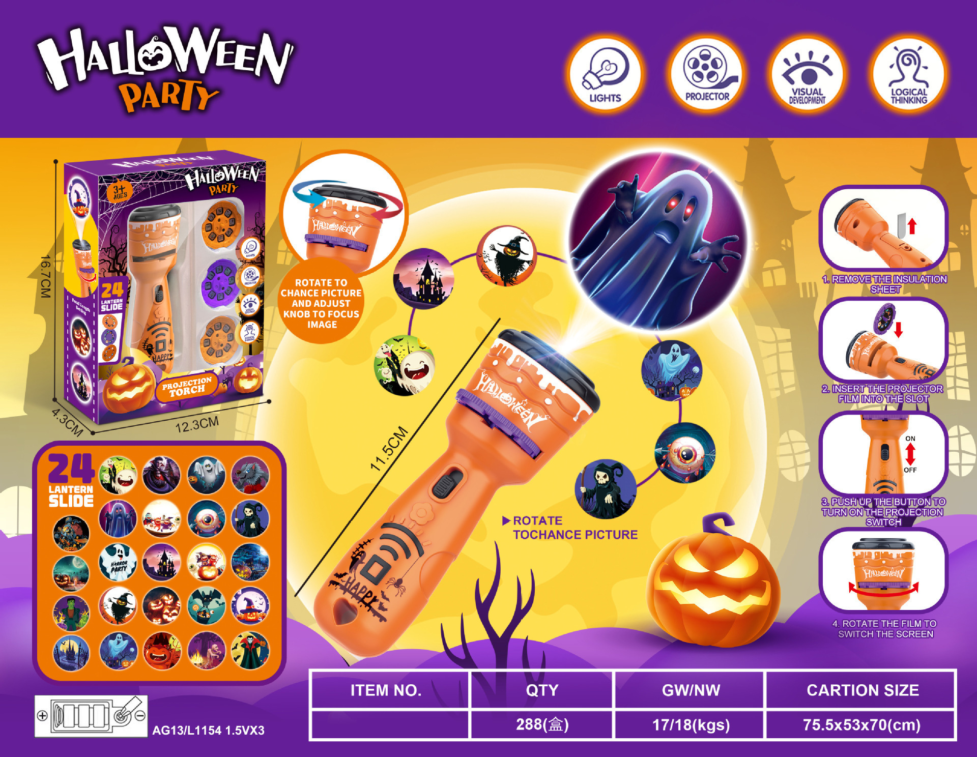 Caja de regalo de Halloween con 3 tarjetas y 24 diseños.