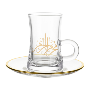 6つのアラビアスタイルのティーカップとコーヒーカップのセットで、手描きのアラビア装飾テキスト - Product Image 1
