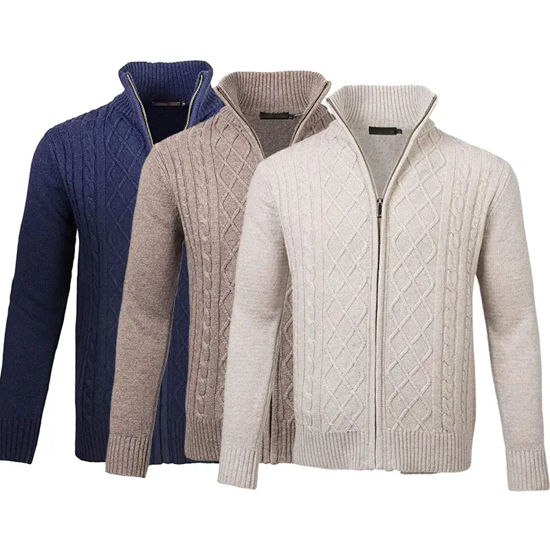 Benutzer definierte Großhandel Winter Männer Designer Pullover Langarm Stehkragen Wolle Gestrickt Reiß verschluss Cardigan Sweater Herren