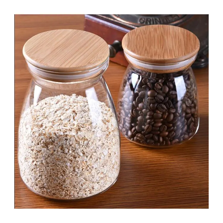 wholesale wide mouth unique airtight hermetic food glass storage jars bottles with wooden lid