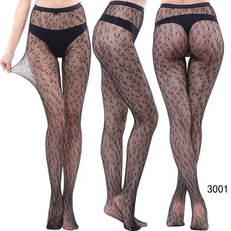 Calza corpo Sexy donna piedi in Nylon tubo collant Sexy sopra il ginocchio collant leopardo Jacquard calze a rete collant Club