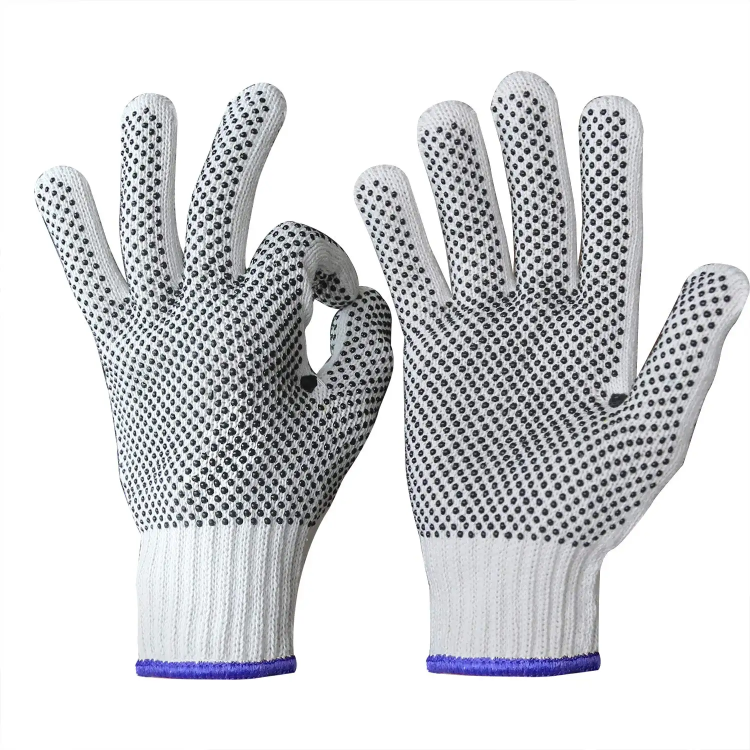 Venta caliente PVC puntos de trabajo de algodón protección de las manos equipos de seguridad personal de albañilería guantes de seguridad de trabajo