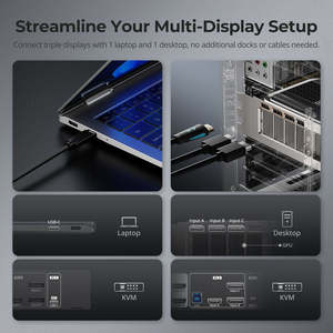 TESmart三重4K60Hz混合KVM游戏坞站，适用于1台台式电脑和1台笔记本电脑，带EDID、MST KVM交换机 - Product Image 4
