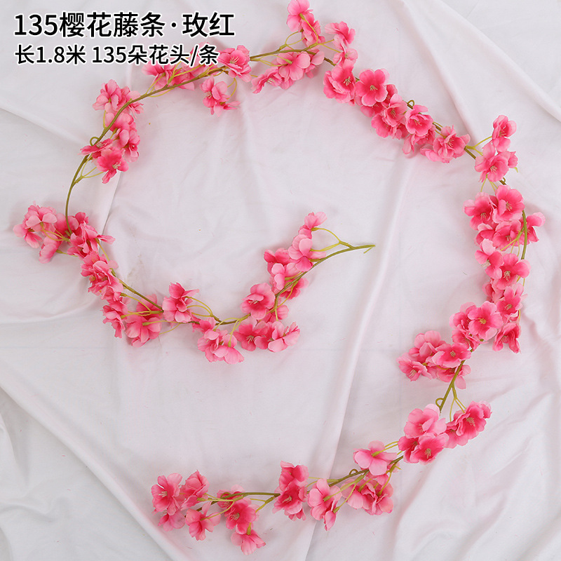 Tige de fleur de cerisier rose-rouge à 135 têtes