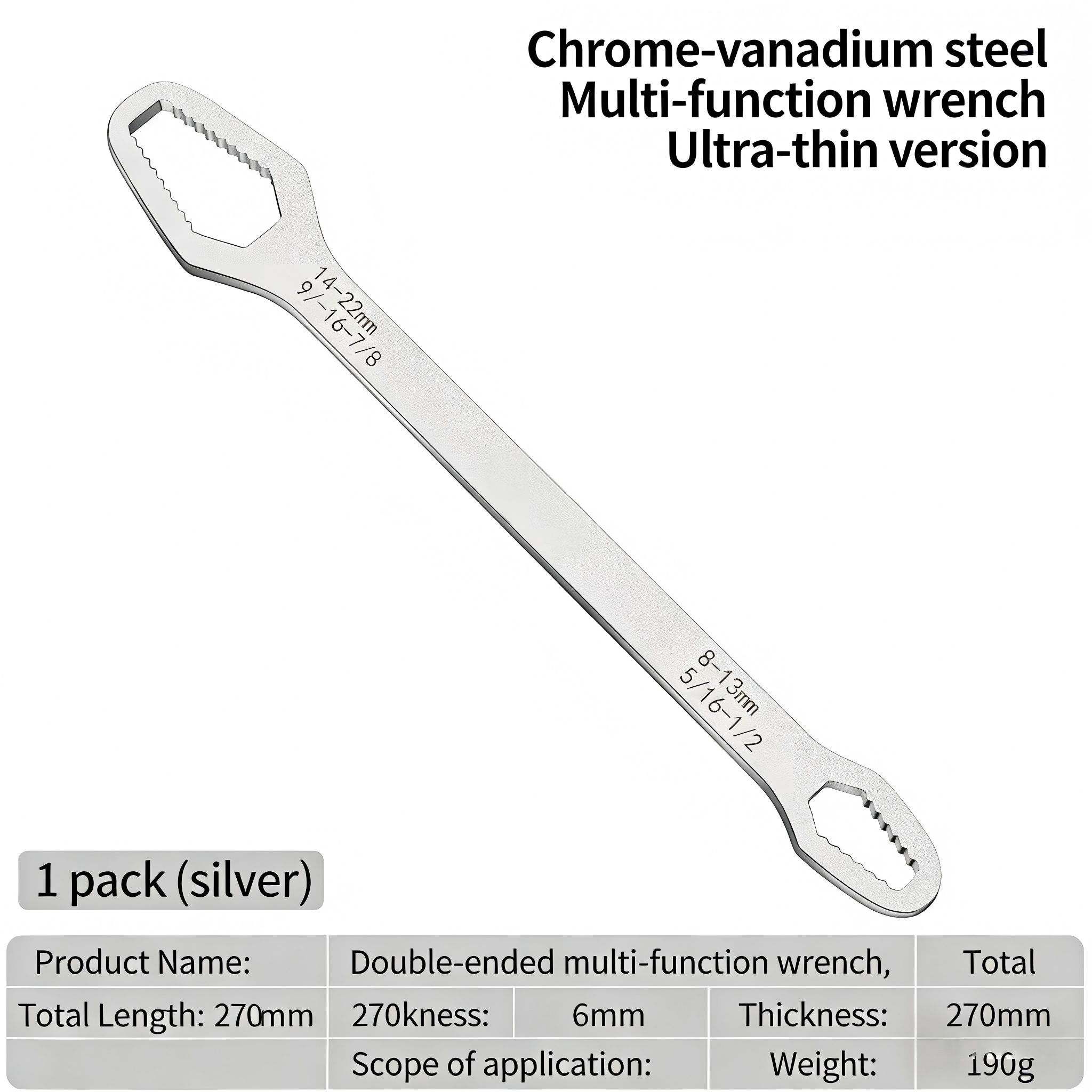 Double-ended multi-purpose wrench - black