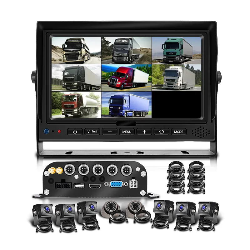 Для грузовых автомобилей, H.264 1080P 8CH Автомобильная камера системы комплект 4G, GPS, Wi-Fi SD Мобильный DVR 7 дюймов мониторинга MDVR