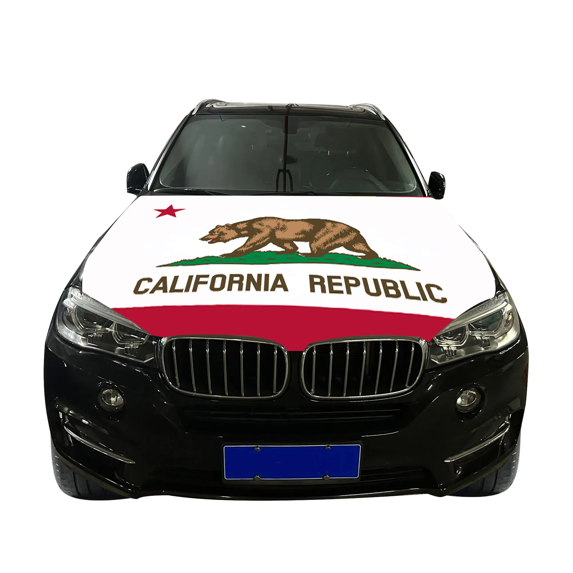 gestrickter hochwertiger Polyester kalifornischer Auto-Kapuzenbezug Flagge Länder Auto-Kapuzenbezug Flagge