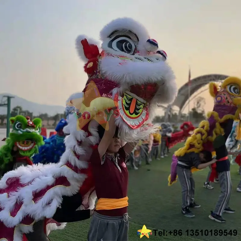 Di alta qualità cinese bambini danza leone oggetti di lana peluche drago lanterna autentica coppia giovanile Costume da ballo del leone