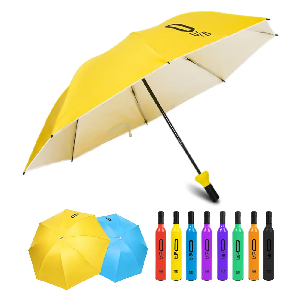 Cadeau de la publicité personnalisée parapluie pliant logo parapluie pliable bouteille de vin pour la pluie et le soleil